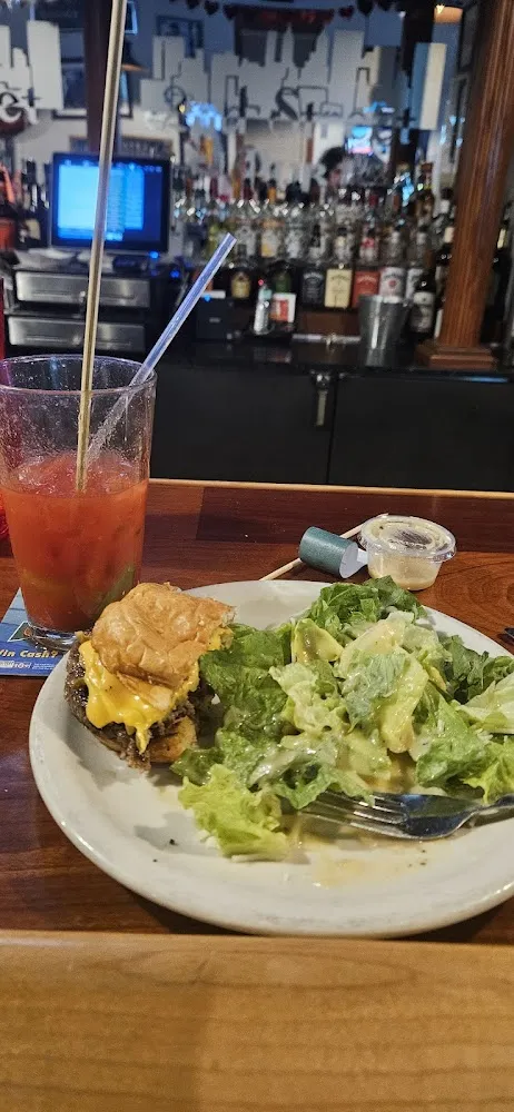 Olive Burger and Cesar Salad